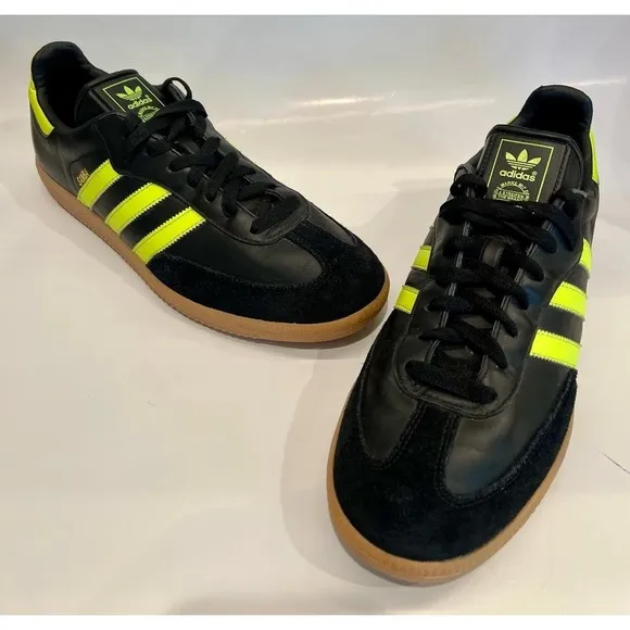 Adidas Samba OG Shock Yellow Neon Black Size 11.5 Mens Shoes Limited Edition EUC