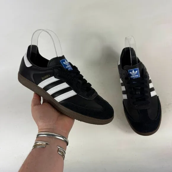 Adidas Samba OG Sneakers Men's 6 Black Leather Lace Up Low Top Athletic Shoes