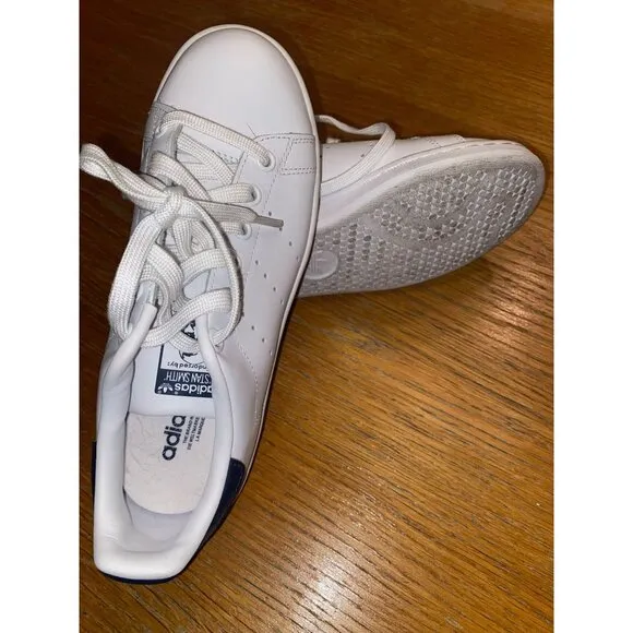 Adidas Stan Smith White &amp; Navy Leather Sneakers