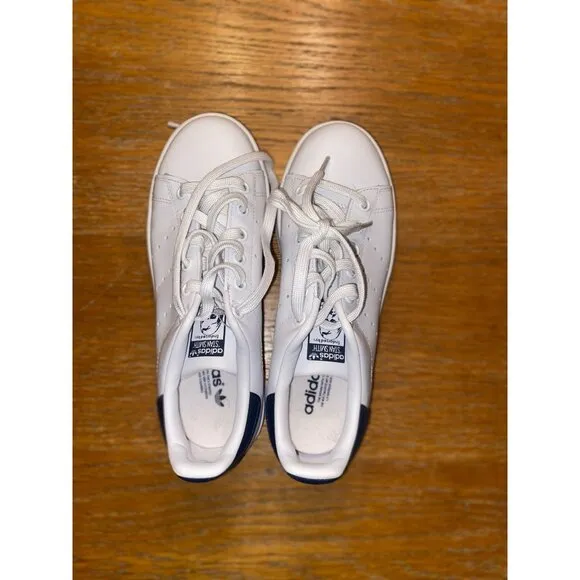 Adidas Stan Smith White &amp; Navy Leather Sneakers