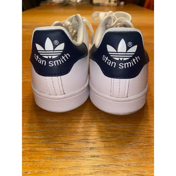 Adidas Stan Smith White &amp; Navy Leather Sneakers