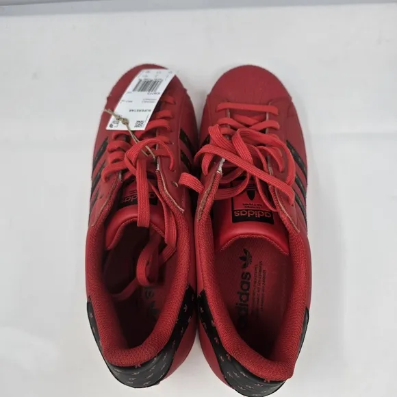 Adidas Superstar Scarlet Core Black Men’s 9.5 Shelltoe Sneakers ID9773 Red Sole.