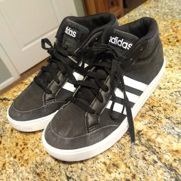 Adidas VS Set Mid Athletic Sneaker Black White Casual Shoes Men's Sz 7.5 BB9890