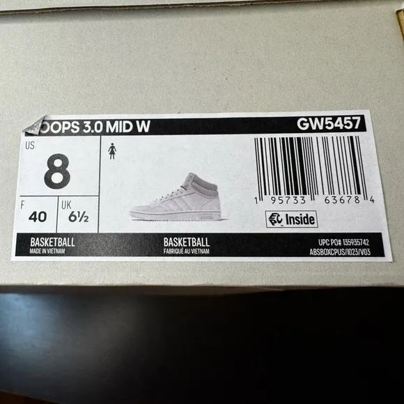 adidas Women 8 White Hoops 3.0 Mid Classic Shoes Tennis Shoes Sneakers Run SR6