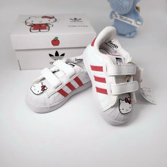 Adidas x hello Kitty Superstar CF1 GV8863 White Red 4K 19 3K Toddler Sneaker
