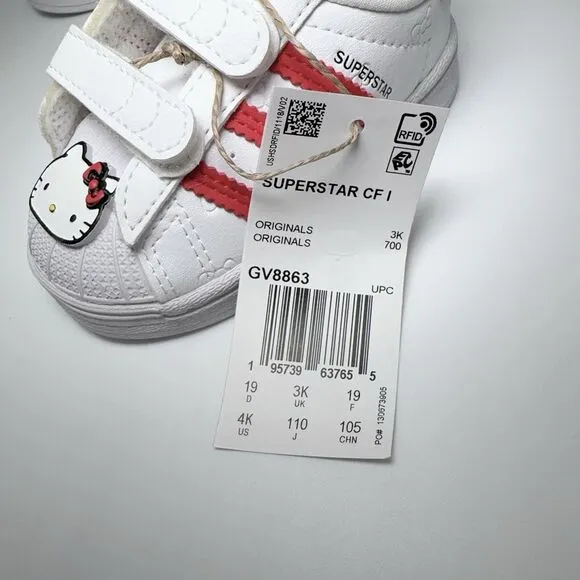 Adidas x hello Kitty Superstar CF1 GV8863 White Red 4K 19 3K Toddler Sneaker