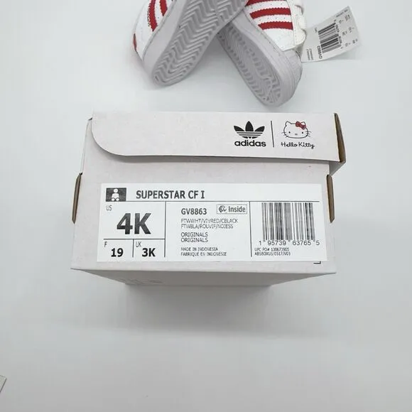 Adidas x hello Kitty Superstar CF1 GV8863 White Red 4K 19 3K Toddler Sneaker