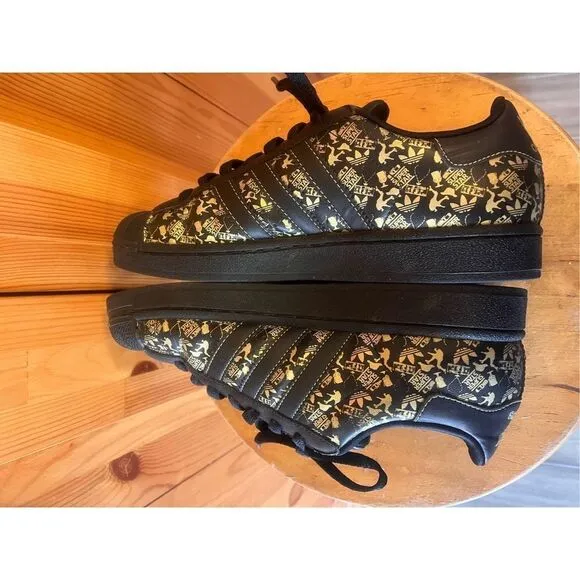 Adidas Superstar II Mens Casual Shoes 077611 SIZE 7 BLK/GOLD