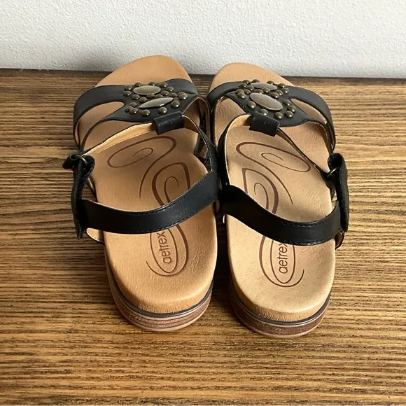 Aetrex Vivian Black Leather Sandal, New in Box, EU Size 42