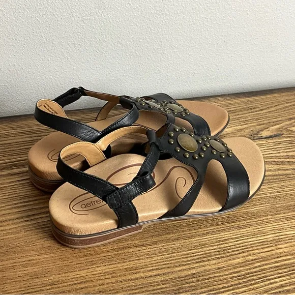 Aetrex Vivian Black Leather Sandal, New in Box, EU Size 42
