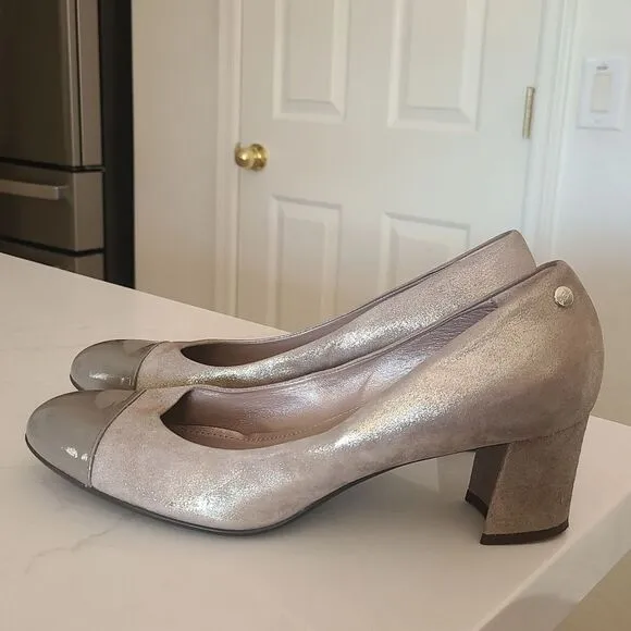 AGL Metallic Patent Leather Cap Toe Block Heel Shoes Pumps Size 41.5 | 11.5