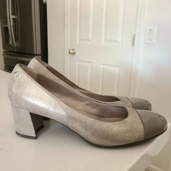 AGL Metallic Patent Leather Cap Toe Block Heel Shoes Pumps Size 41.5 | 11.5