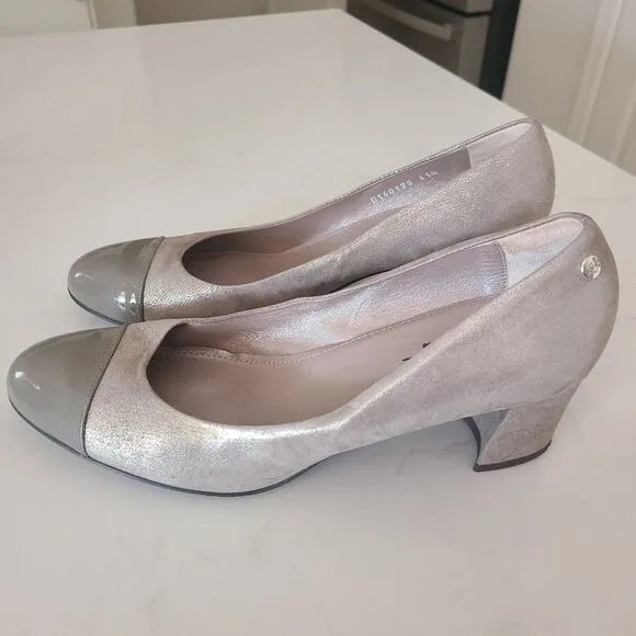 AGL Metallic Patent Leather Cap Toe Block Heel Shoes Pumps Size 41.5 | 11.5