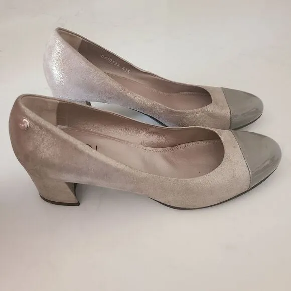 AGL Metallic Patent Leather Cap Toe Block Heel Shoes Pumps Size 41.5 | 11.5