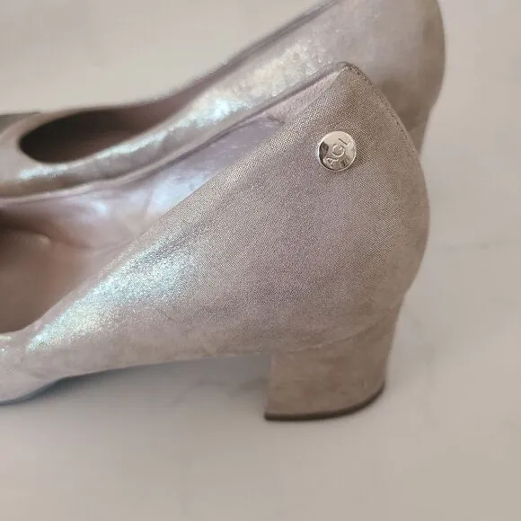 AGL Metallic Patent Leather Cap Toe Block Heel Shoes Pumps Size 41.5 | 11.5