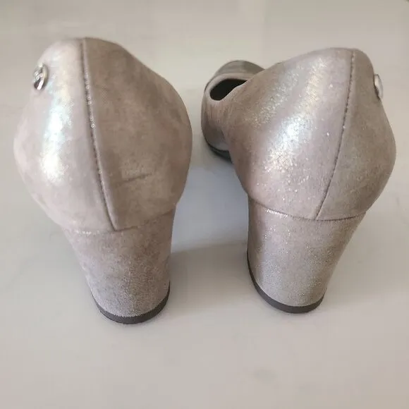 AGL Metallic Patent Leather Cap Toe Block Heel Shoes Pumps Size 41.5 | 11.5