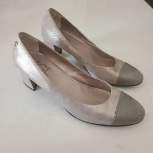 AGL Metallic Patent Leather Cap Toe Block Heel Shoes Pumps Size 41.5 | 11.5