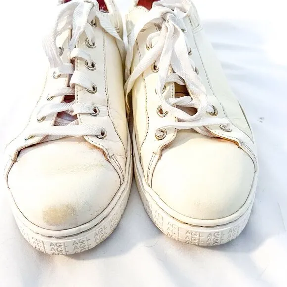 AGL Suzie made in Italy white scrunchie ribbon leather sneakers