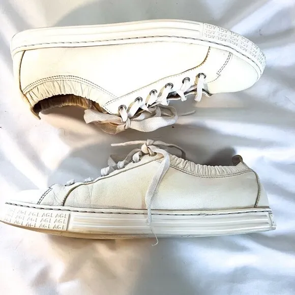 AGL Suzie made in Italy white scrunchie ribbon leather sneakers