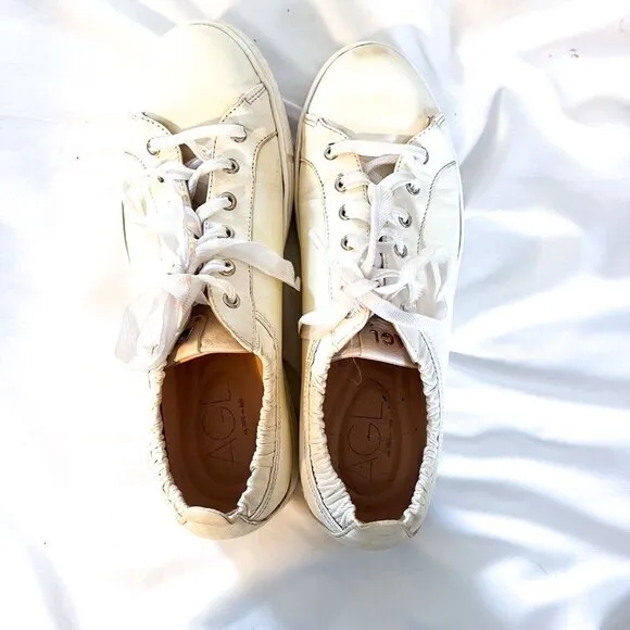 AGL Suzie made in Italy white scrunchie ribbon leather sneakers