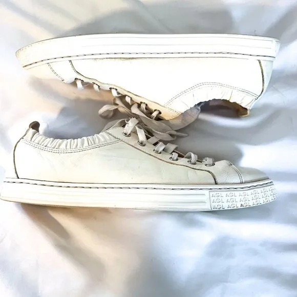 AGL Suzie made in Italy white scrunchie ribbon leather sneakers