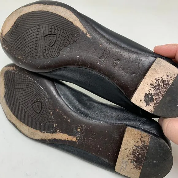 AGL Women's Size 37.5 US 7.5 Patent Cap Ballet Flats Black Round Toe Leather