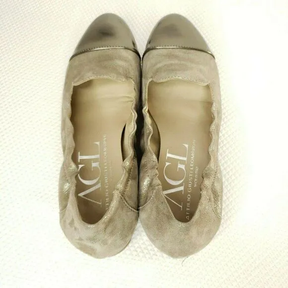 AGL ATTILIO GIUSTI LEOMBRUNI Size 7 US Ginger Gold Ballet Flats Shoes 37 EU