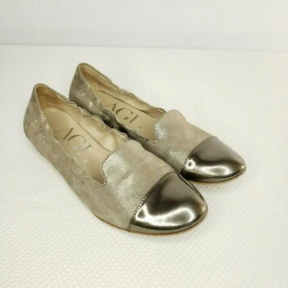 AGL ATTILIO GIUSTI LEOMBRUNI Size 7 US Ginger Gold Ballet Flats Shoes 37 EU