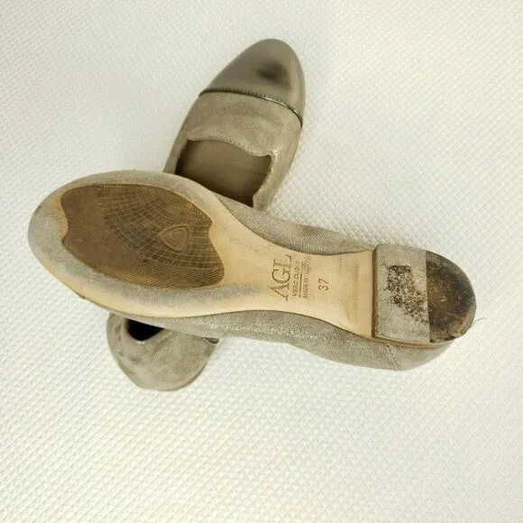 AGL ATTILIO GIUSTI LEOMBRUNI Size 7 US Ginger Gold Ballet Flats Shoes 37 EU