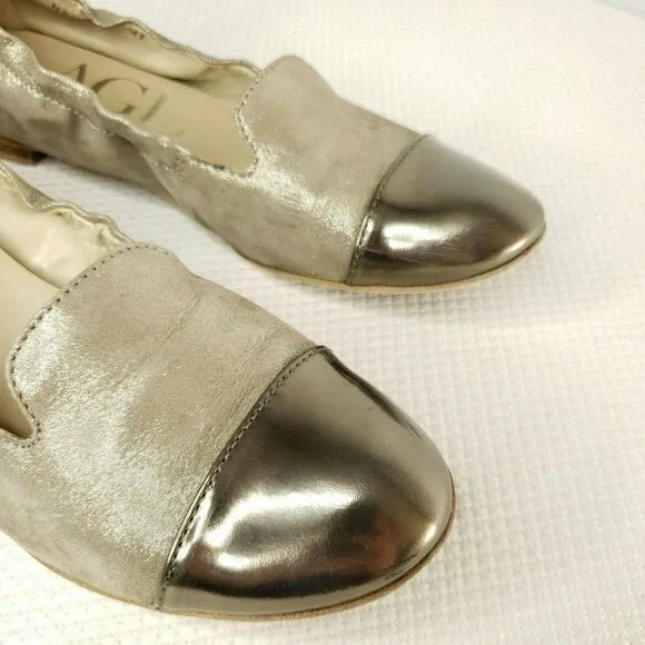 AGL ATTILIO GIUSTI LEOMBRUNI Size 7 US Ginger Gold Ballet Flats Shoes 37 EU