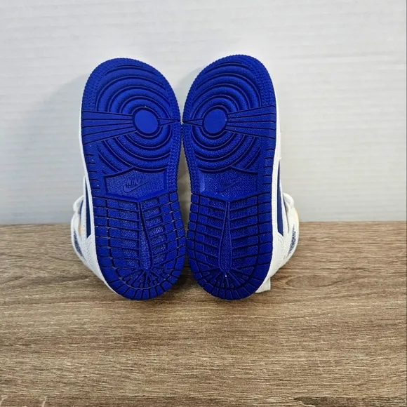 Air Jordan 1 Mid, 7c, White/Laser Orange/ Deep/Royal Blue