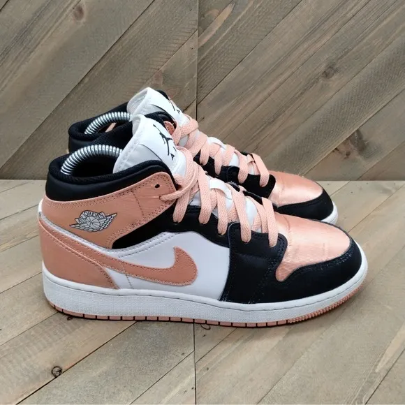 Air Jordan 1 Mid Casual Sneakers Womens Size 8 Pink Black White Basketball Shoes