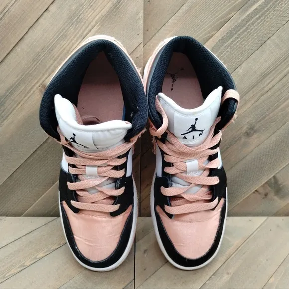 Air Jordan 1 Mid Casual Sneakers Womens Size 8 Pink Black White Basketball Shoes