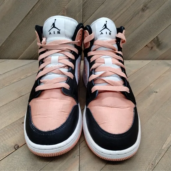 Air Jordan 1 Mid Casual Sneakers Womens Size 8 Pink Black White Basketball Shoes