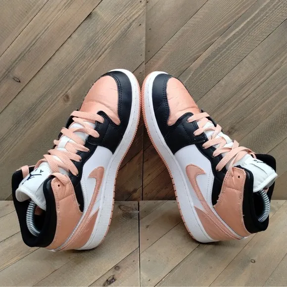 Air Jordan 1 Mid Casual Sneakers Womens Size 8 Pink Black White Basketball Shoes