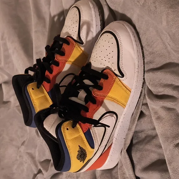 Air Jordan 1 Mid SE PS Multi-Color Canvas Sneakers, 5Y