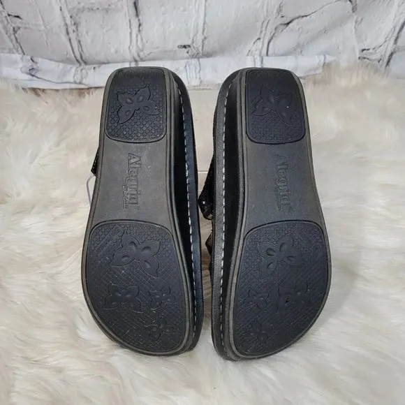 Alegria Dayna Dottie Mary Jane Black Shimmer Leather Platform Wedge Shoes Womens
