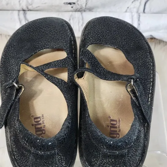 Alegria Dayna Dottie Mary Jane Black Shimmer Leather Platform Wedge Shoes Womens