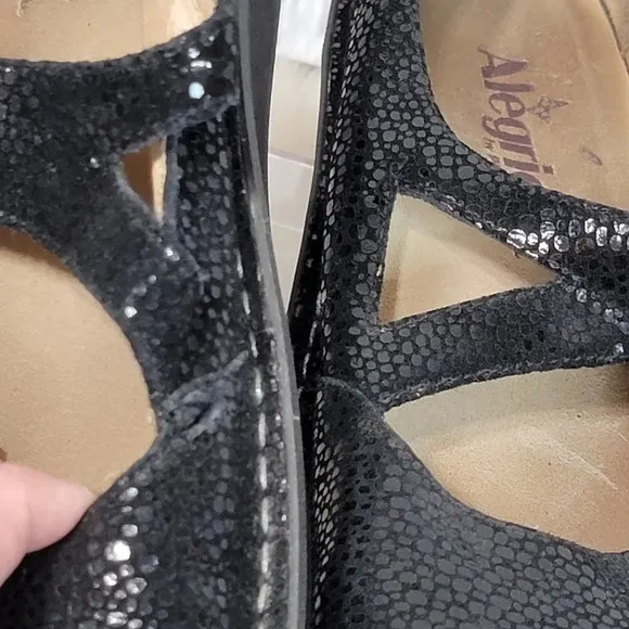 Alegria Dayna Dottie Mary Jane Black Shimmer Leather Platform Wedge Shoes Womens