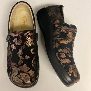 Alegria PG Lite Black Suede Floral Pattern Leather Slip On Shoes Size 39