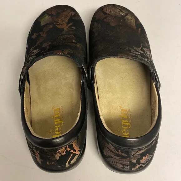 Alegria PG Lite Black Suede Floral Pattern Leather Slip On Shoes Size 39