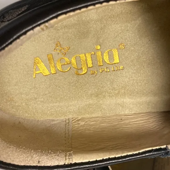 Alegria PG Lite Black Suede Floral Pattern Leather Slip On Shoes Size 39