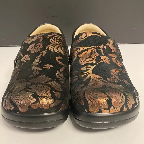 Alegria PG Lite Black Suede Floral Pattern Leather Slip On Shoes Size 39