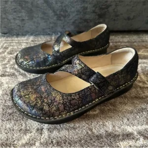 Algeria Dayna Maryjane Shoes Black Metallic Shimmer Leather 40