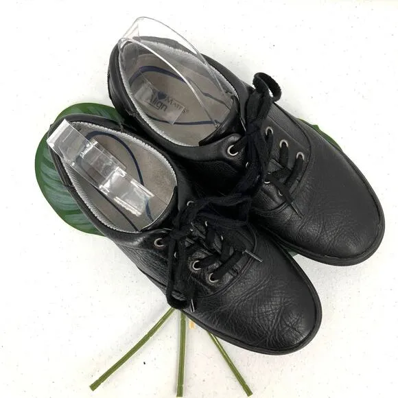 Align Nurse Mates Black Leather Lace Up Health Care Orthotic Fleet Sneaker Shoes
