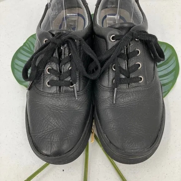 Align Nurse Mates Black Leather Lace Up Health Care Orthotic Fleet Sneaker Shoes
