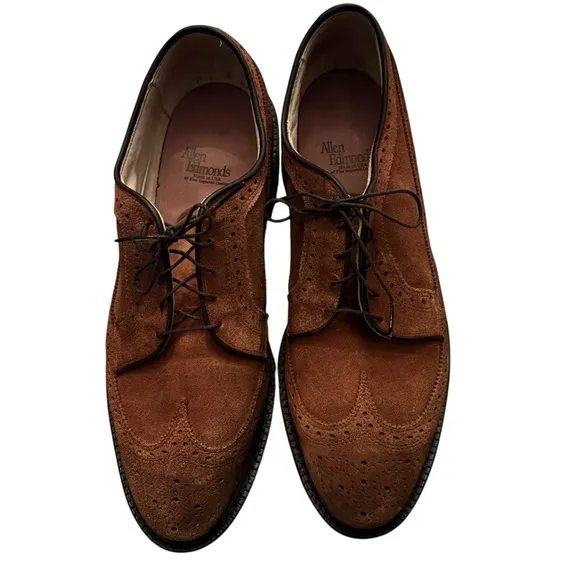 ALLEN EDMOND Big Sur suede wingtip Oxford dress shoes brown size 11D