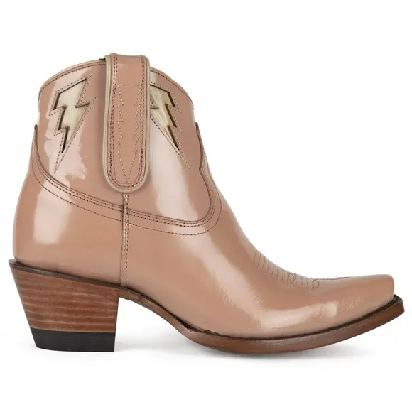 ALLENS BOOTS | 37 / 7 | Athena Lightening Bolt Patent Leather Pointed Toe Boots