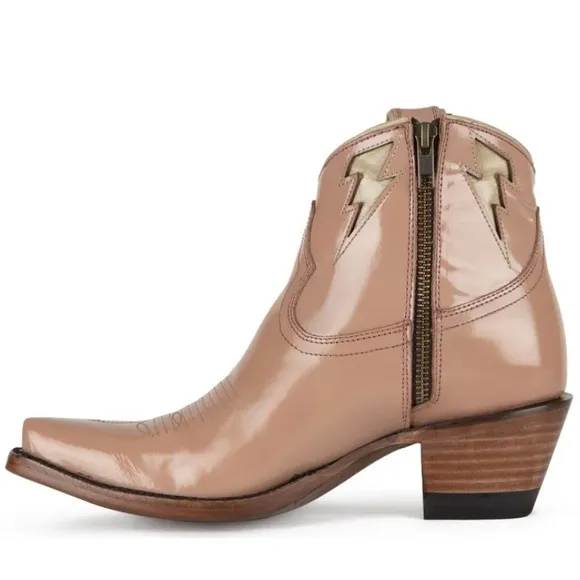 ALLENS BOOTS | 37 / 7 | Athena Lightening Bolt Patent Leather Pointed Toe Boots
