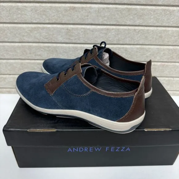 Andrew Fezza Size 8 Blue &amp; Brown Suede Leather Lace-Up Casual Shoes AF-S9607